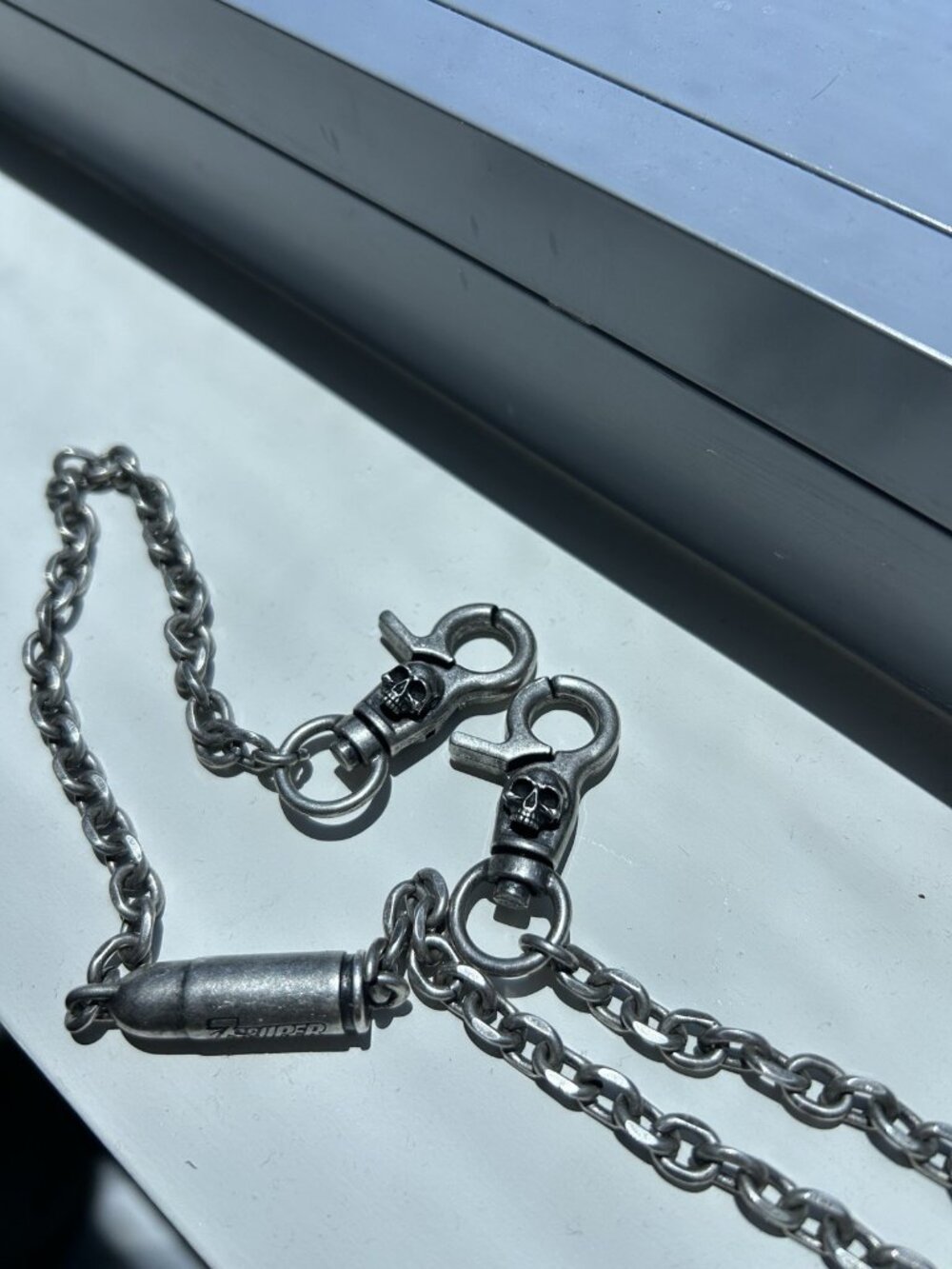 7 Sniper Biker Wallet Chain Skull Clasp Bullet Connector Silver Tone 19.7 Heavy